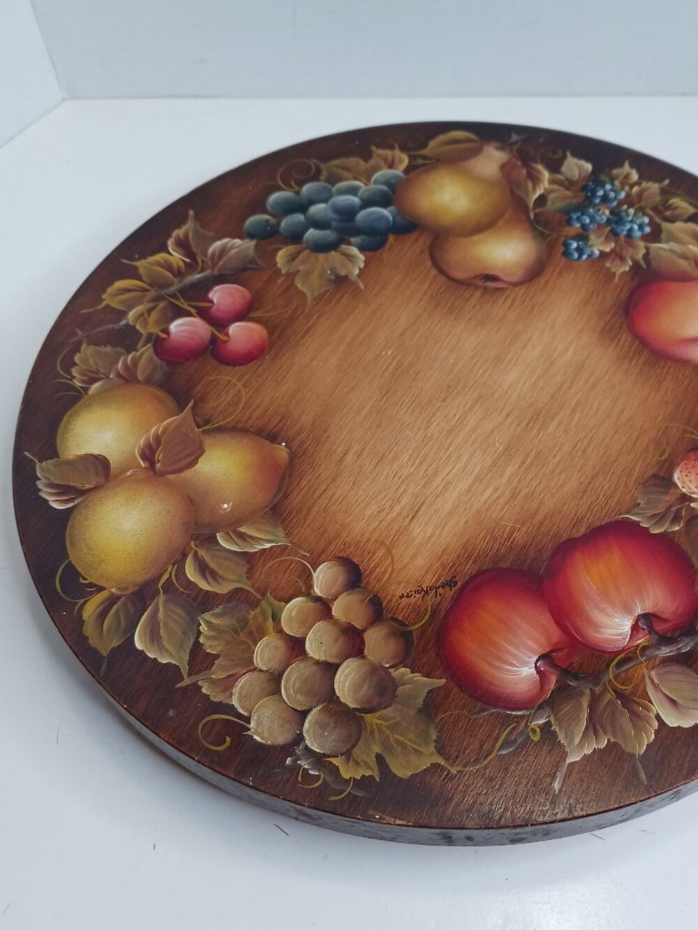 Vintage Hand Painted Lazy Susan with Fruit Decor 12in